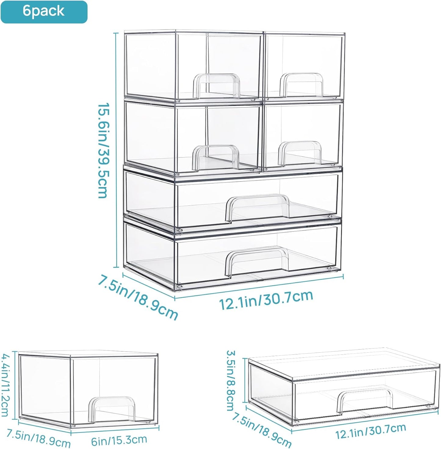 Vtopmart Stackable Storage Drawers Set of 5, Clear Plastic Organizer Bins for Baby Bottle, Beauty Supplies Storage, Ideal for Kichen Countertop, Vanity, Bathroom, Cabinet, Pantry Organization