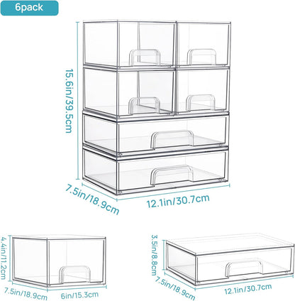 Vtopmart Stackable Storage Drawers Set of 5, Clear Plastic Organizer Bins for Baby Bottle, Beauty Supplies Storage, Ideal for Kichen Countertop, Vanity, Bathroom, Cabinet, Pantry Organization