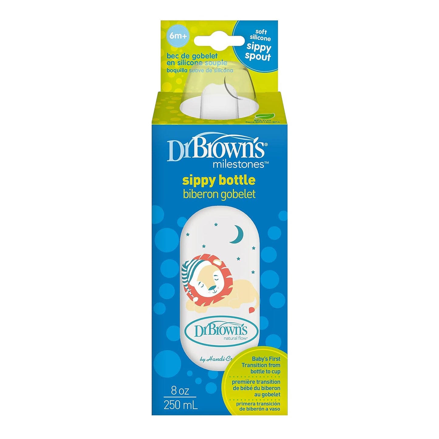 Dr. Brown's Milestones Narrow Sippy Bottle, 100% Silicone Soft Sippy Spout, 8oz/250mL, Flamingo & Bunny, 6m+