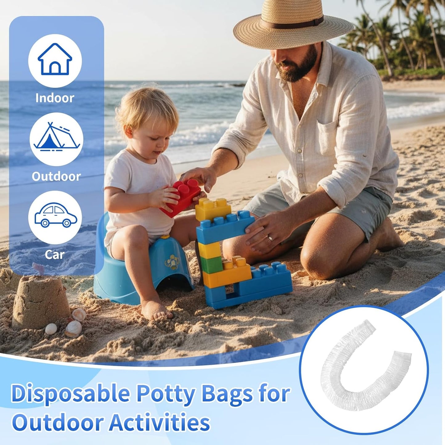 Dunzoom 400 Pcs Potty Chair Liners with Elastic Disposable Clear Refill Potty Bags for Training Travel Leakproof & Easy to Clean for Most Toilet Training Seat Floor Bedside Commode 18" x 8"