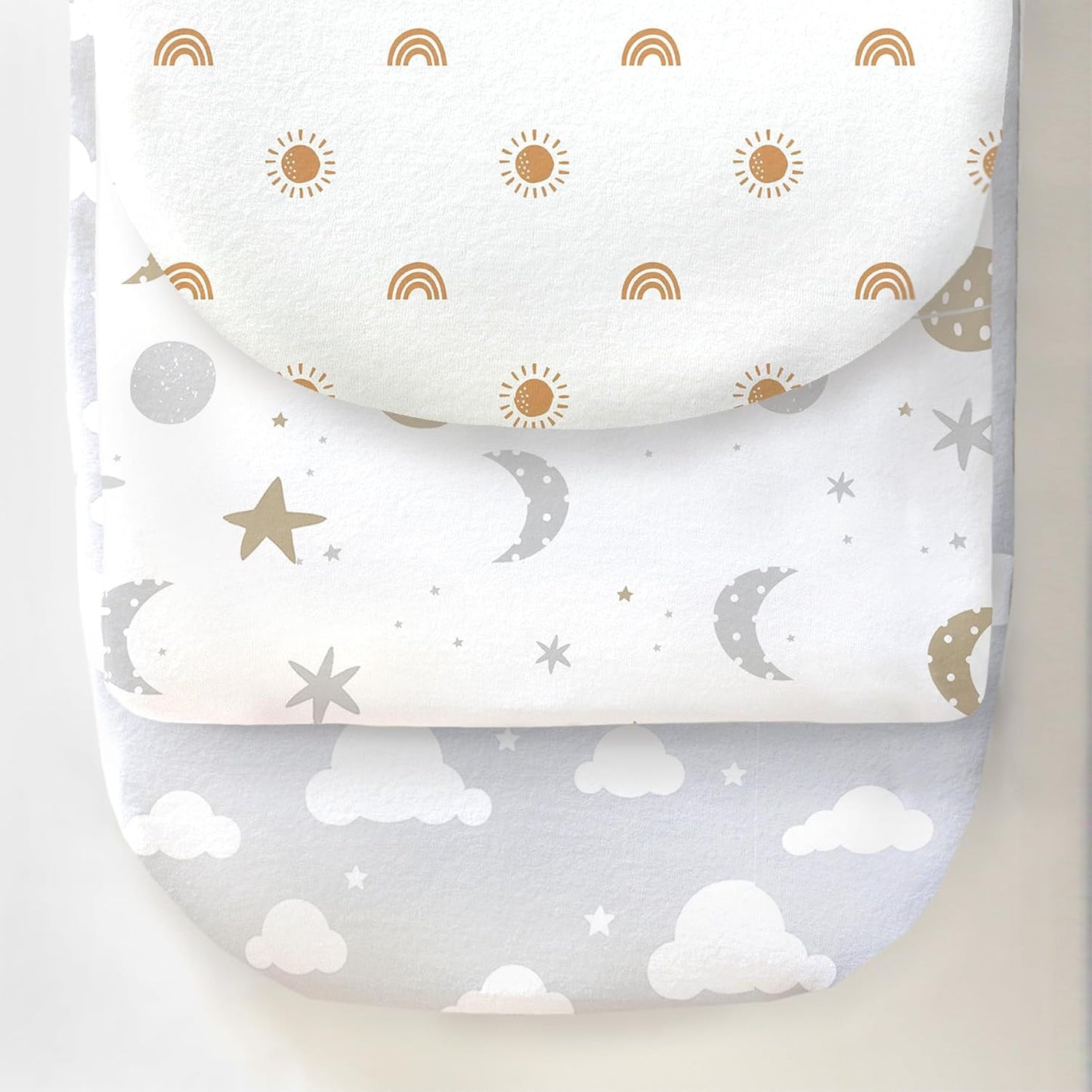 100% Organic Cotton 2 Pk Bedside Sleeper Bassinet Fitted Mattress Sheets Perfectly Compatible with Mika Micky, Baby Delight, Ronbei, Chicco, Cloud Baby, AMKE, Angelbliss, Arm's Reach. Cloud, Stripe
