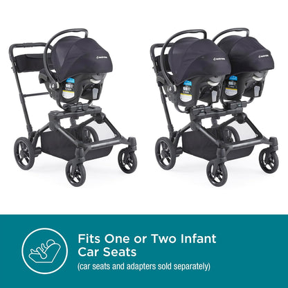 Contours Element Side-by-Side Convertible Toddler and Baby Stroller Single-to-Double, Reversible Seating Options, Infant Seat Compatible, Spacious Storage, UPF 50 Sun Canopy - Stealth Black