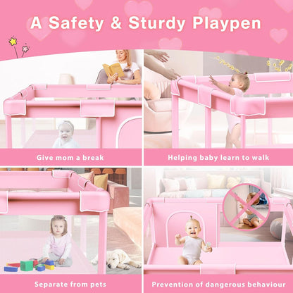 Pink Baby Playpen 50x50 Inches Playpen for Little Princess Play Yards Indoor & Outdoor Sturdy Safety Baby Girls Play Pen with Soft Breathable Mesh Toddlers Activity Center with Anti-Slip Base