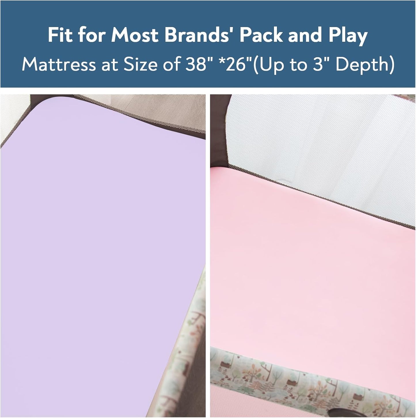 Pack and Play Sheets Fitted 4 Pack, Breathable Baby Playard Mattress Sheet Compatible with Graco Pack n Play, Mini Crib Sheets Fitted for Girls, Pink & Purple Playpen Mattress Sheets