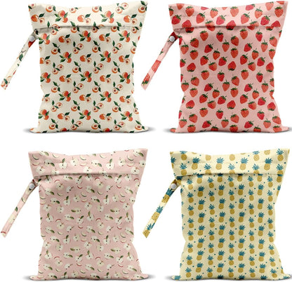 4 Pack Cute Fruit Wet Bag Waterproof Washable Reusable Wet Dry Bag for Swimsuit Dirty Clothes Cloth Diaper Travel Beach Pool Yoga Gym Toiletries Travel Beach Essentials Watermelon Avocado Banana