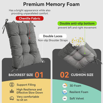 Millsilo Rocking Chair Cushions 3-Piece Set with Neck Pillow, Indoor Rocker Comfortable Tufted Non-Slip Pads with Ties, High-Density Foam Cushion for Adirondack Glider Chair, Orange, 52 x 19 x 4 Inch