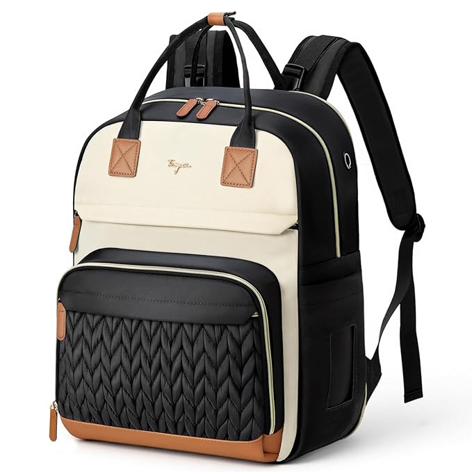 Diaper Bag Backpack - Extra Large Diaper Backpack for 2 Kids Twin, Travel Baby Bags for Mom Dad 25-37L Expandable with Changing Pad, Quilted Beige Black