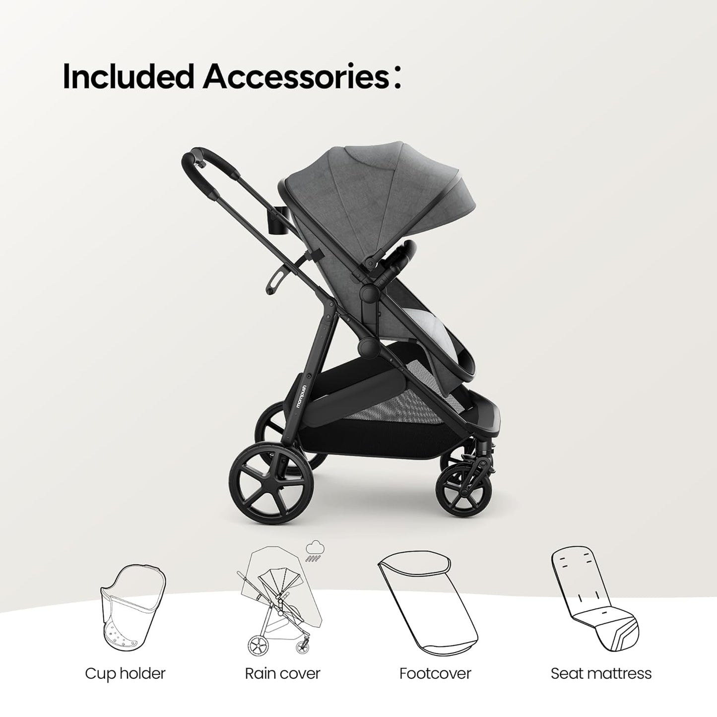 Mompush Baby Stroller, Convertible 2-in-1 with Bassinet Option, Infant Car Seat Compatible, Includes Adapter - Sturdy Full-Size Infant Stroller for Family Adventures