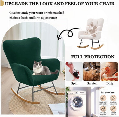 Levoberg Nursery Rocking Chair Cover Velvet Rocker Glider Chairs Cover Slipcovers Stretch Rocking Accent Chair Cover Recliner Armchair Slipcover for Nursery Living Room Bedroom Office Camel