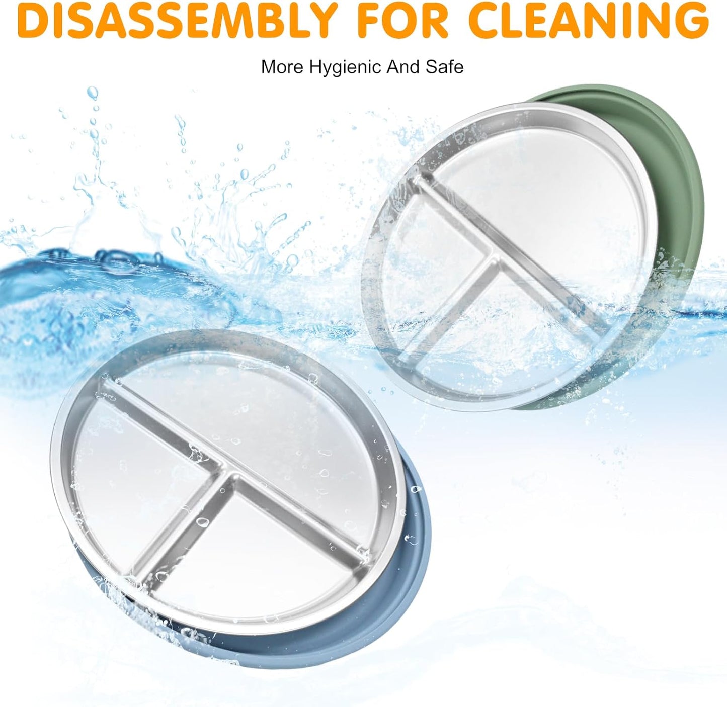 Stainless Steel Toddler Plates with Suction, 4 Pack Kids Baby Plates Set with Sturdy Silicone Suction Base Easy to Clean 9 inch