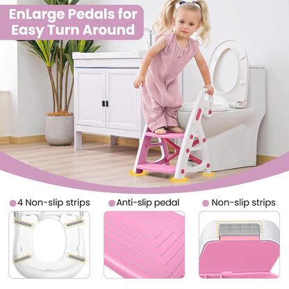 Potty Training Seat, Primlect Upgrade Ultra-Stable Toddler Toilet Seat for Kids Boys Girls, 2 in 1 Potty Training Toilet with Step Stool, Adjustable Seat and Ladder, Non-Slip Pad, Splash Guard (Grey)