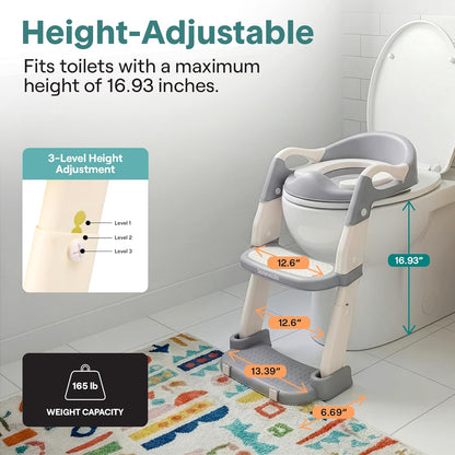 SereneLife 2-in-1 Potty Chair & Potty Training Seat with Step Stool Ladder - Height Adjustable Kids/Toddler Toilet Seat with Stable Anti-Slip Design, Cushioned Seat & Splash Guard For Boys Girls
