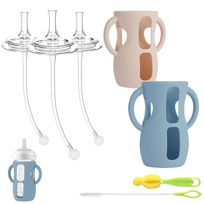 Straw Cup Conversion Kit for Philips Avent Natural Baby Bottles, Sippy Cups Transition Kit with Silicone Straw Top Nipples, Weighted Straw, Bottle Handle, Cleaning Brush for Toddler 6+ Month, 3-Pack