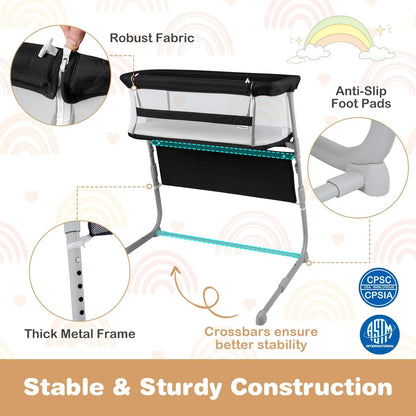 BABY JOY Bassinet, Bedside Crib w/Adjustable Height, Comfy Mattress, Full-Mesh Sides and Storage Pockets for Newborns Infants, Baby Bassinets Bedside Sleeper for Safe Co-Sleeping