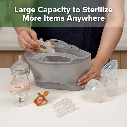Haakaa On-The-Go Silicone Microwave Steam Sterilizer Bags for Travel, 40oz/1250ml Reusable Silicone Steaming Bags for Baby Bottles, Breast Pump, Accessories, Pacifiers, Teethers,Grey/1PC