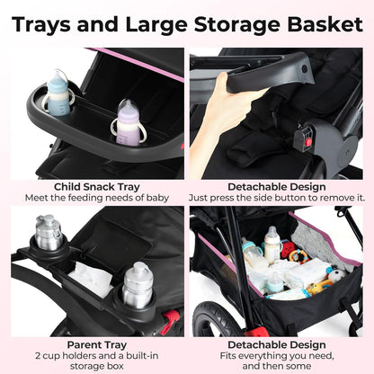 INFANS Jogging Stroller, Foldable Jogger with Air-Filled Tires Shock Absorbing Suspension Adjustable Backrest, Baby Running Strollers