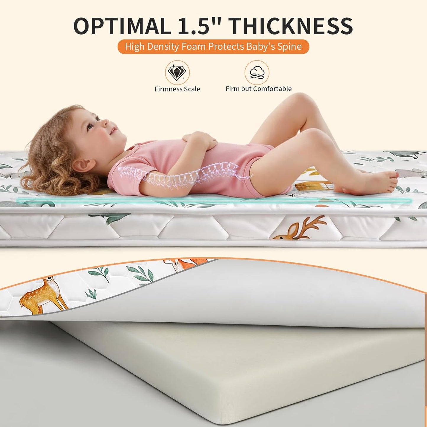 Pack and Play Mattress Pad 38x26x1.5 – Non-Slip Bottom & Breathable Playpen Mattress for Baby, Firm Foam Pack n Play Mattress Replacement for Graco/Baby Trend Playard, Soft Portable Mini Crib Mattress