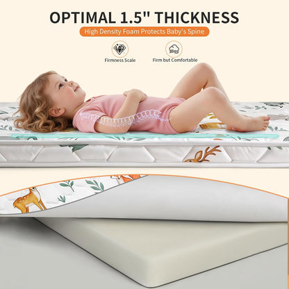 Pack and Play Mattress Pad 38x26x1.5 – Non-Slip Bottom & Breathable Playpen Mattress for Baby, Firm Foam Pack n Play Mattress Replacement for Graco/Baby Trend Playard, Soft Portable Mini Crib Mattress