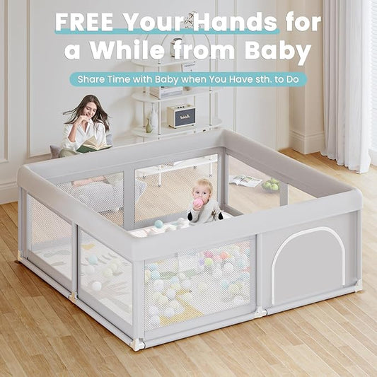 Hiaksedt Baby Playpen with Mat and Ocean Balls Small Playpen for Babies and Toddlers 50 x 50 inch Baby Fence Playards