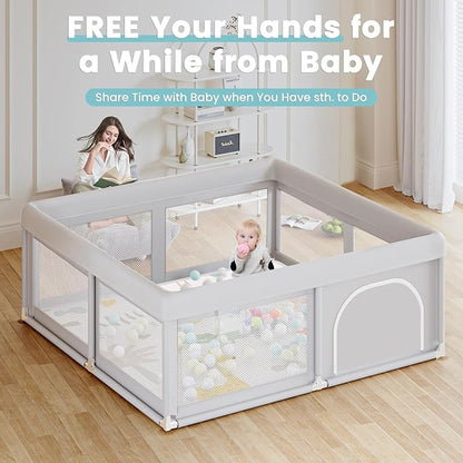 Hiaksedt Baby Playpen with Mat Small Playpen for Babies and Toddlers 50 x 50 inch Baby Fence Playards