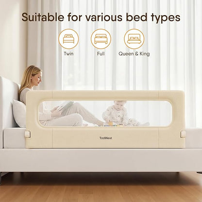 Folding Bed Rail for Toddlers, Baby Bed Rail Guard with Reinforced Anchor Safety System, Toddler Bed Rails for King Size Beds, Twin, Full, Queen (Khaki, 59" L x 21.6" H)