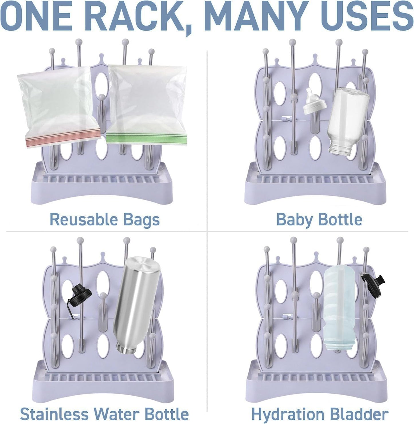 Portable Bottle Drying Rack with Drain Mat, Foldable & Space Saving Drying Rack for Baby Bottles, Pump Parts,Cups,Pacifiers, and Reusable Ziplock Dryer Rack(Grey Drying Rack with Drain Mat)