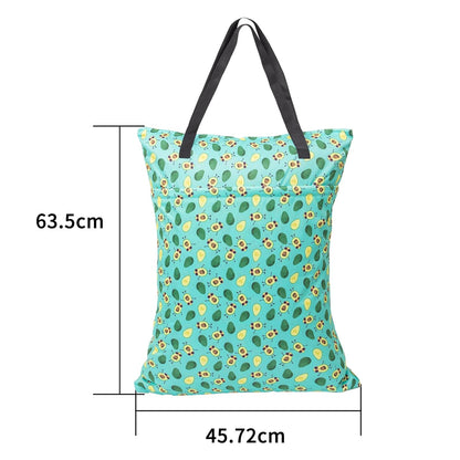 ALVABABY 2 Pack Large Wet Dry Bag Waterproof Hanging Cloth Diaper with Double Zippered Pockets 25x18 inches (Feather & Stripe)