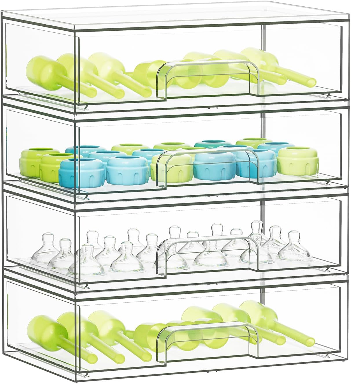 SpaceAid Bottle Storage Organizer Baby - Acrylic Bottles Station Organizer Container, Stackable Clear Drawers for Countertop, Vanity, Bathroom, Cabinet, Pantry Organization, 5 Pack, 2S2M1L, 15.4" H