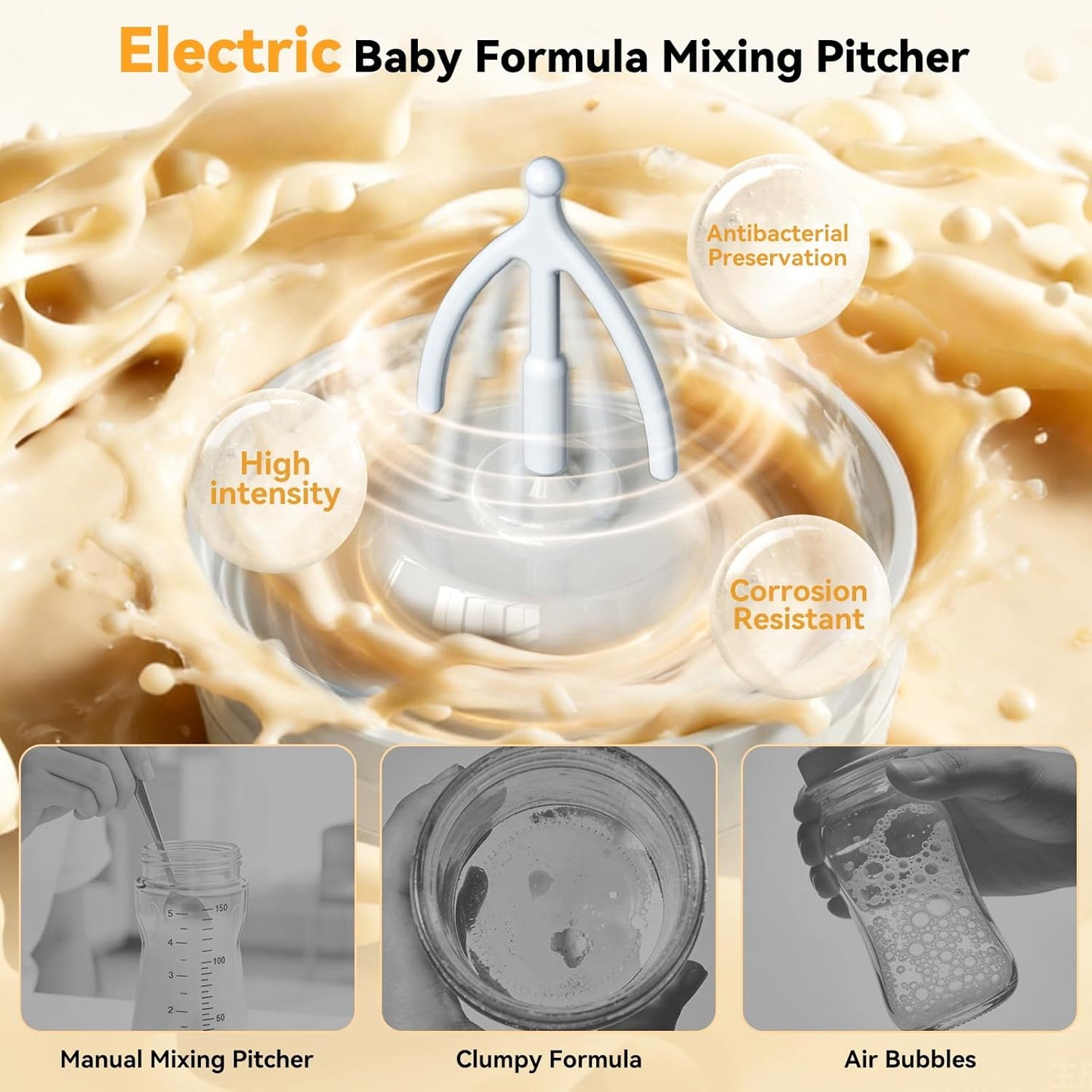 Electric Formula Mixing Pitcher, Heat Resistant Portable Baby Formula & Breastmilk Mixer, Automatic Formula Maker with Bidirectional Stirring, Fridge Storage Container, BPA-Free Tritan Milk Pitcher