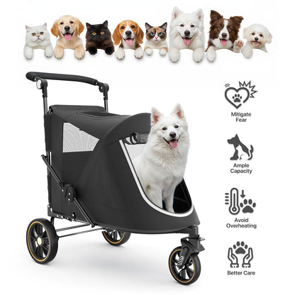 MoNiBloom Large Pet Stroller with Anti-Slip Ramp, Heavy Duty Dog Stroller Up to 99lb, Safe & Gentle Mobility Aid, All-Terrain Wheels, Idea for Injured, Disabled, & Senior Dog