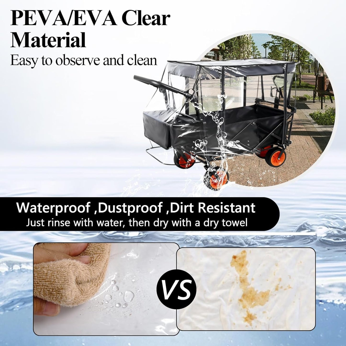 Wagon Rain Cover,Waterproof Sun Collapsible Cart Canopy Shade Wagons Attachment Sandproof Windproof UV-Resistan Carts Removable Protective,Clear Plastic,for Outdoor Camping Picnic Beach Garden Use