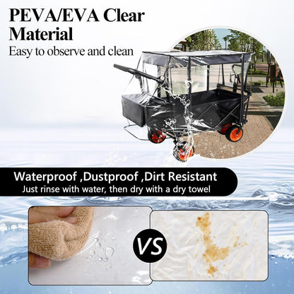 Wagon Rain Cover,Waterproof Sun Collapsible Cart Canopy Shade Wagons Attachment Sandproof Windproof UV-Resistan Carts Removable Protective,Clear Plastic,for Outdoor Camping Picnic Beach Garden Use