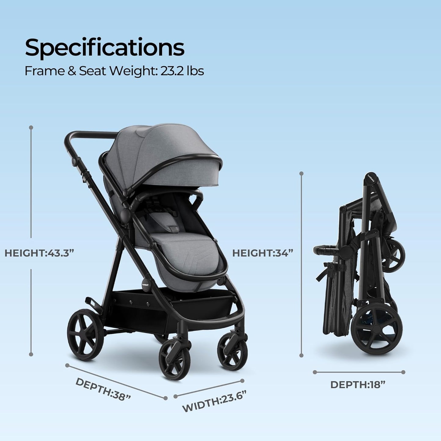 Mompush Meteor2 Baby Stroller 2-in-1 with Newborn Mode, Compatible with Infant Car Seat Adapter Included, Full-Size Bassinet Strollers for Family Outings