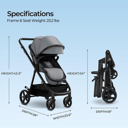 Mompush Meteor2 Baby Stroller 2-in-1 with Newborn Mode, Compatible with Infant Car Seat Adapter Included, Full-Size Bassinet Strollers for Family Outings