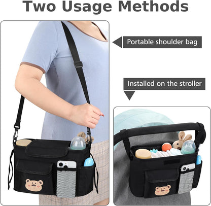 Accmor Universal Stroller Organizer with Cup Holder and Shoulder Strap, Stroller Bag Caddy Organizer Fits for Uppababy, Baby Jogger, Britax Strollers
