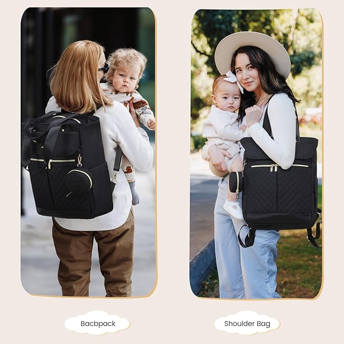 LOVEVOOK Diaper Bag Backpack,Diaper Tote Bag with Insulated Pockets,Baby Bag for Girl Boy with Changing Pad,Large Baby Diaper Bag with Pacifier Case,Anti-Theft Travel Backpack for Women,Black