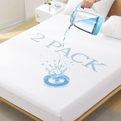 Softhour 2 Pack Twin XL Size Premium Waterproof Mattress Protector,Soft Breathable College Dorm Pad Cover,Noiseless Bed Cover - Stretch to 21''Fitted Deep Pocket Protection