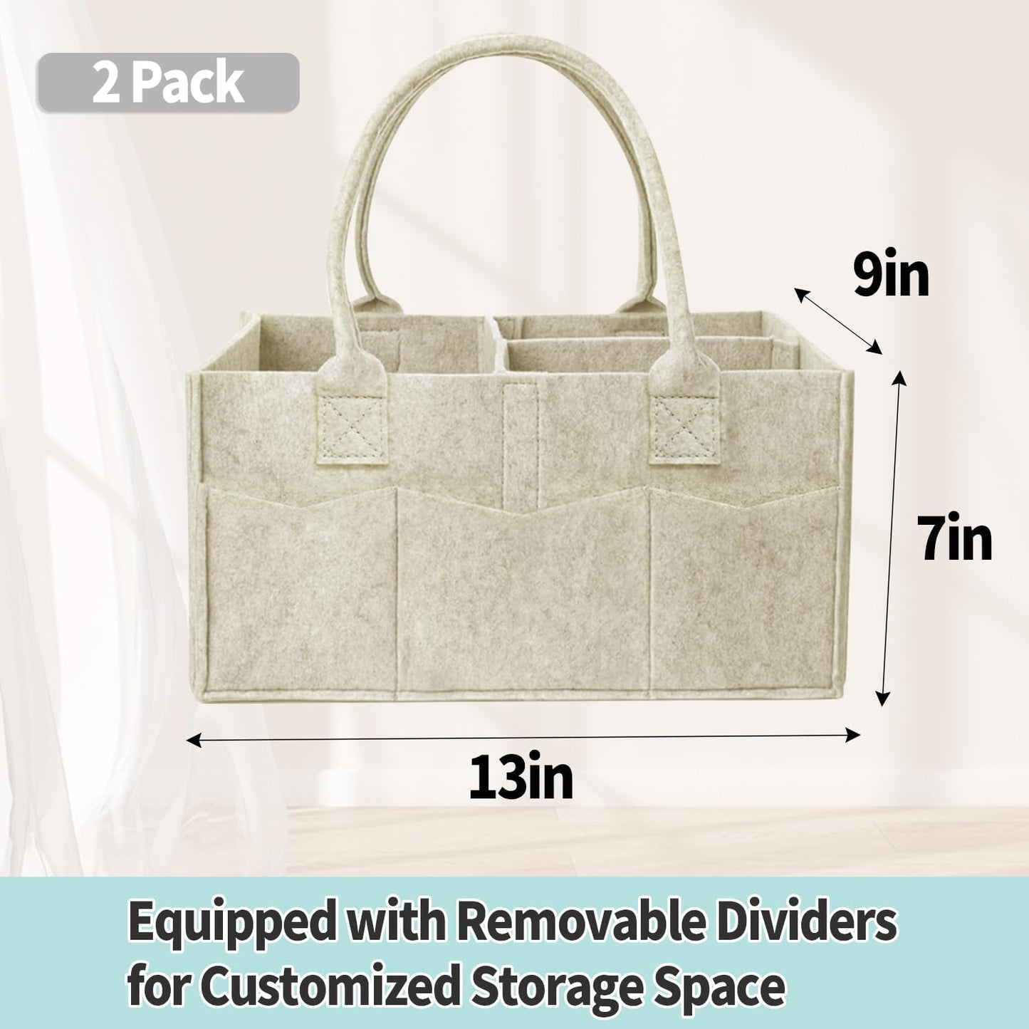 2 Pack Diaper Caddy Organizer, Portable Baby Caddy Organizer with Handle, Collapsible Nursery Storage Bin and Gift Baskets for Girls and Boys - Newborn Essentials, Baby Shower Gifts (Green)