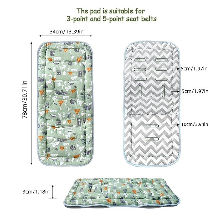 Baby Stroller Cushion, Baby Stroller Seat Liners Universal Stroller Liner, 100% Cotton Breathable and Soft Reversible Toddler Infant Car Seat Insert 34x78cm 1 Pack (Grey Forest Animals)