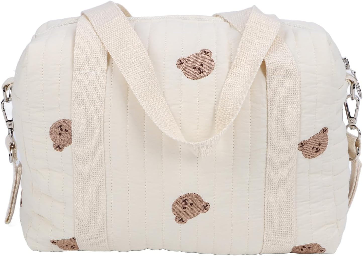 SUNGOOYUE Baby Stroller Storage Bag, Large Capacity Hanging Organizer with Zipper Pockets Cotton Stroller Bag for Mom Essentials Diapers Toys (Bear Bag)