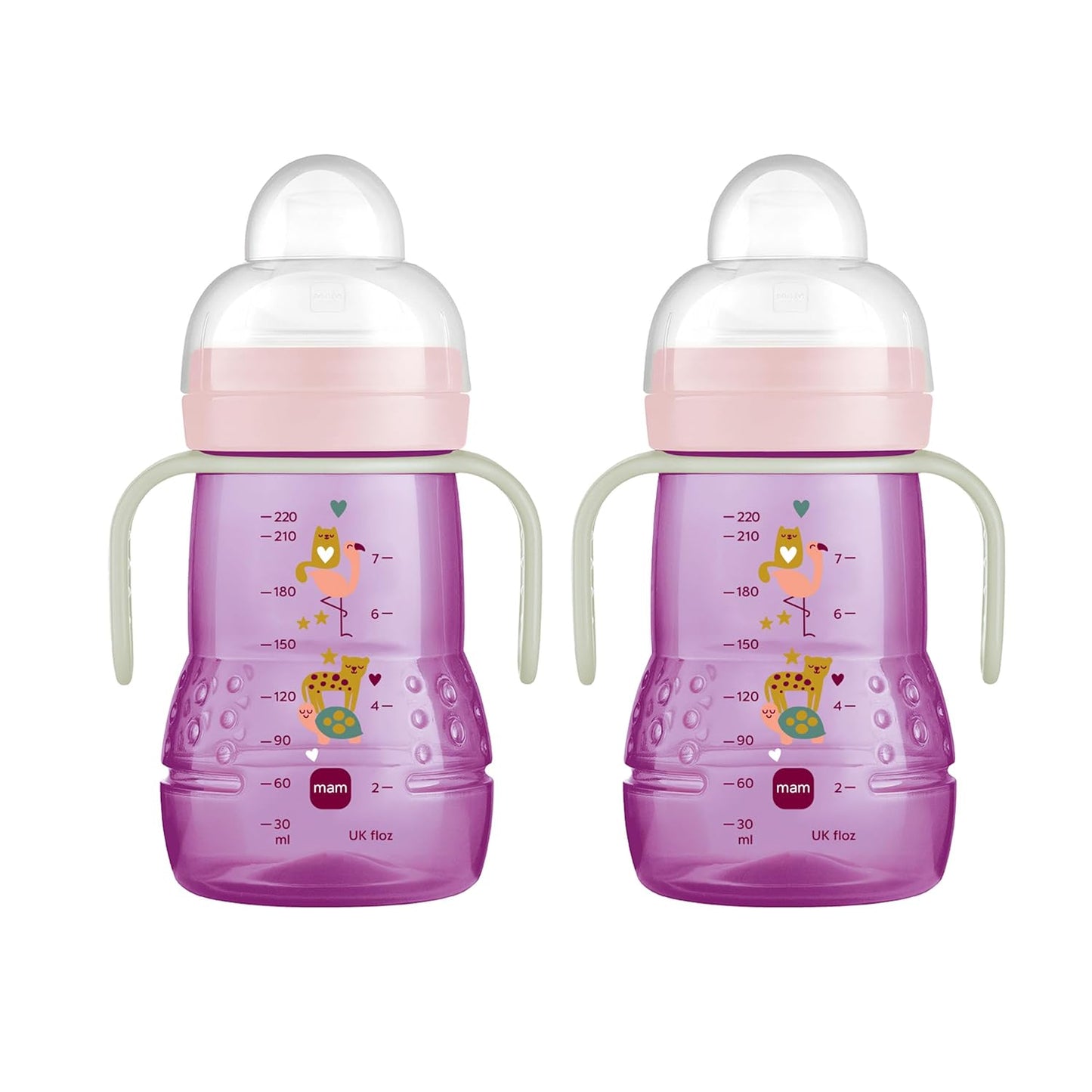 MAM 8 oz Trainer + Sippy Cup 2-Pack, 4+ Months 2-in-1 Baby Training Cup with Nipple & Silicone Spout, Spill Proof, BPA Free, Dishwasher Safe, Made In Europe