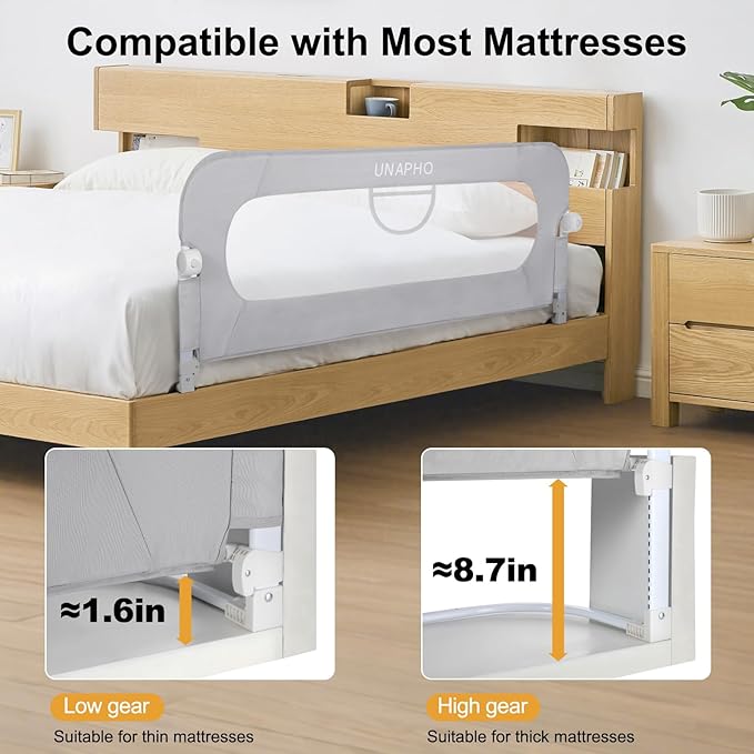 40 Inch Bed Rail for Toddlers,Swing Down Kids Bed Rails Guard for Twin,Full,Queen,Bunk Size Bed,Extra Tall Child Bed Rail Guard with Reinforced Anchor Safety System,40" L x 31" H,Grey