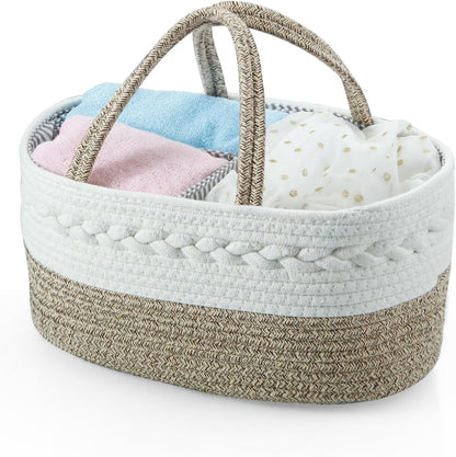 PandaEar Baby Diaper Caddy Organizer, Portable Nursery Storage Basket Cotton Rope Diaper Caddy for Baby Shower Gifts Newborn Infants -Brown