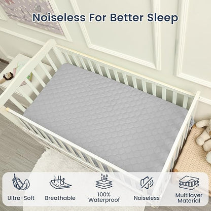 david's kids 2 Pack 52''x28'' Waterproof Crib Mattress Protector Pad Cover Stretch up to 8", Fitted Standard Crib and Toddler Mattresses, Soft and Breathable for Boys Girls, Grey & Sage Green