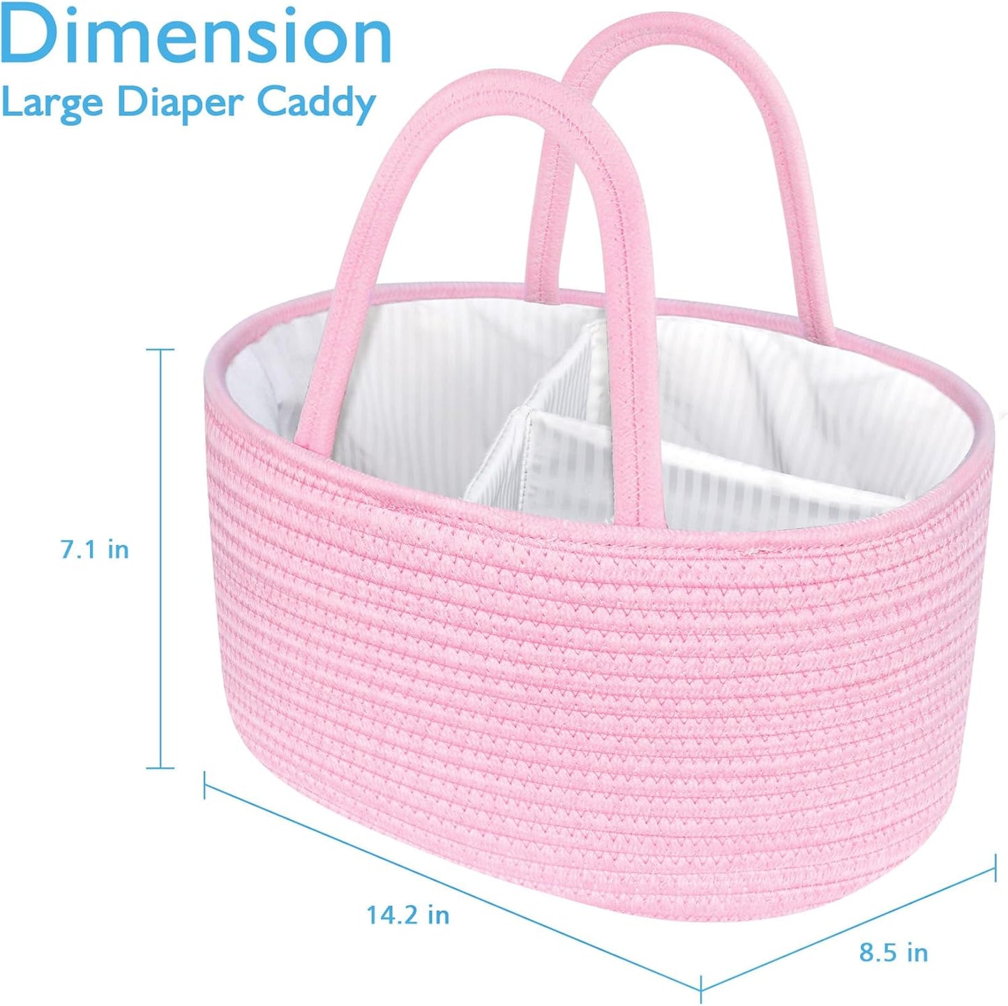 ABenkle Baby Diaper Caddy, Nursery Storage Bin and Car Organizer for Diapers and Baby Wipes, Cotton Rope Diaper Basket Caddy, Changing Table Diaper Storage Caddy