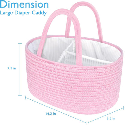 ABenkle Baby Diaper Caddy, Nursery Storage Bin and Car Organizer for Diapers and Baby Wipes, Cotton Rope Diaper Basket Caddy, Changing Table Diaper Storage Caddy