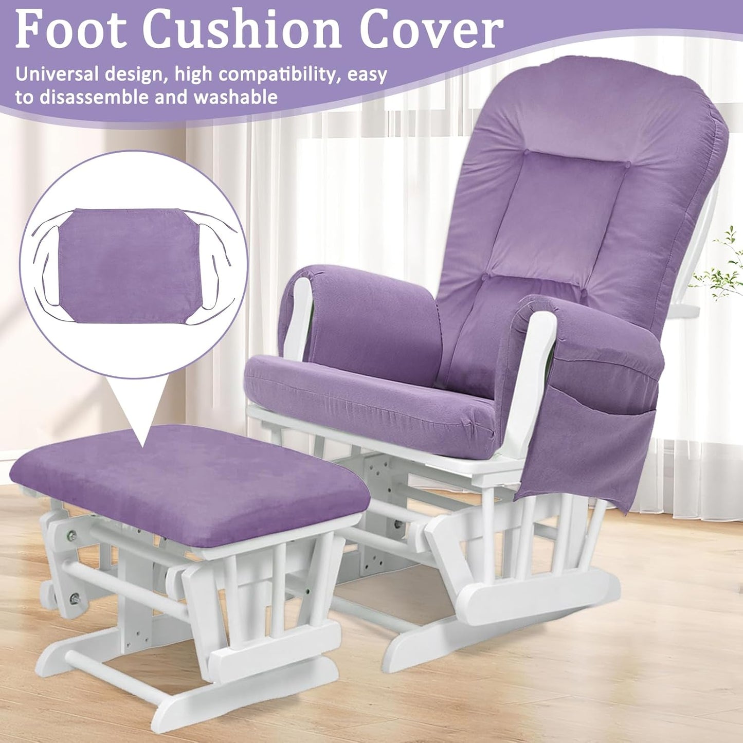 BECHAEO 5PCS Suede Glider Rocker Replacement Cushions with Ottoman Cover Thicken Soft Rocking Chair Cushion Set for Indoor Nursery Glider Rocking Chair, Blue