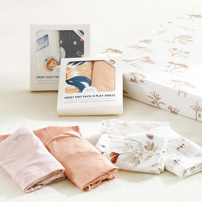 GRSSDER Stretch Ultra Soft Jersey Knit Fitted Pack n Play Playard Sheets Set 2 Pack，Fits Portable/Mini Cribs Sheets, Playards Mattress Pads, Stylish Watercolor Animals for Baby, Mint Green