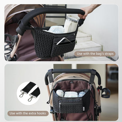 Stroller Organizer With Insulated Bottle Holder- Universal Fit, Detachable Bag, Fit For Most Of The Stroller And Pet Stroller (Black-B)