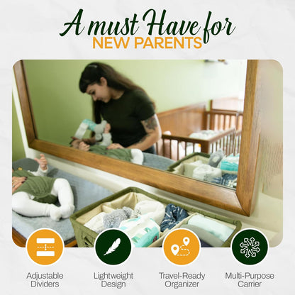 Large Diaper Caddy Organizer with Handle Neutral Boy Girl – Baby Basket for Nursery, Car, Changing Table – Portable Baby Storage with Compartments – Perfect for New Parents and Baby Shower Gifts
